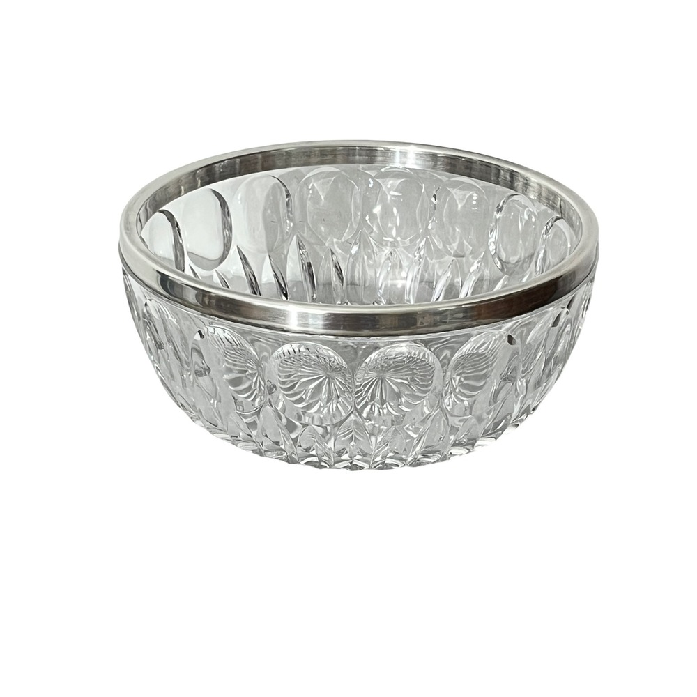 Leonard Crystal Crystal Serving Bowl 8 Inch Clear Silver Rim Cut Glass Decor